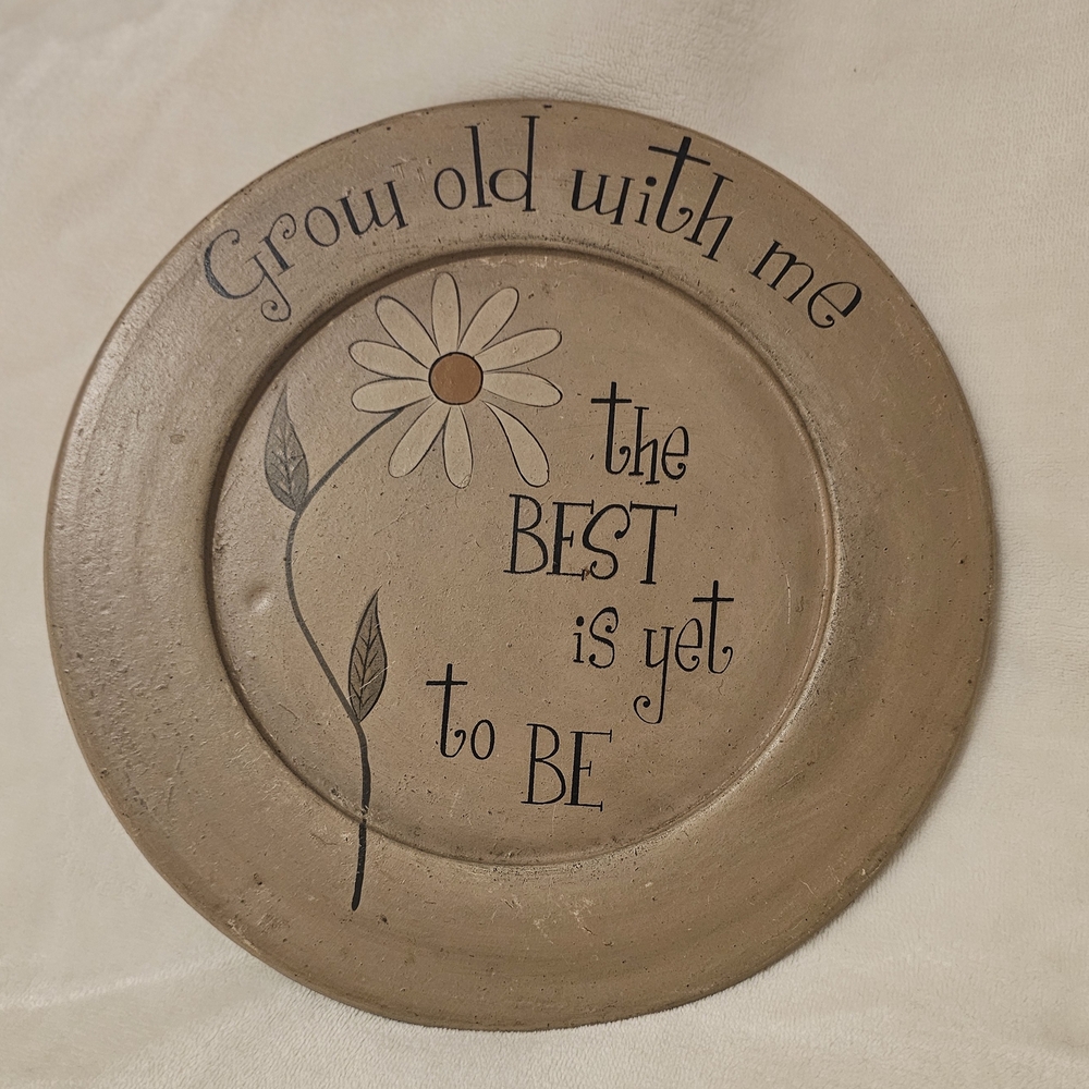 Decorative Round Wall Plaque "Grow Old With Me" - Beige